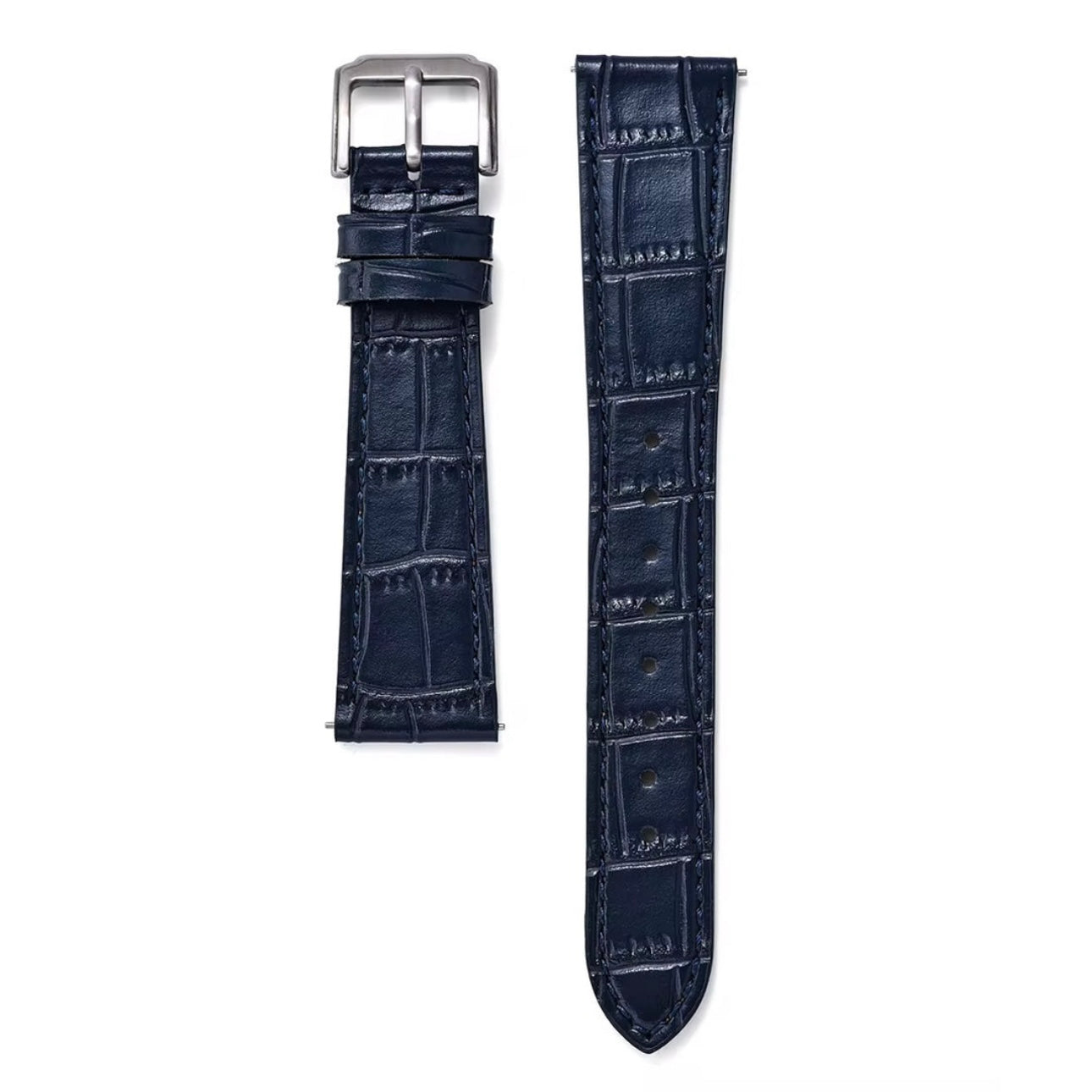 Bracelet en alligator gaufré bleu nuit