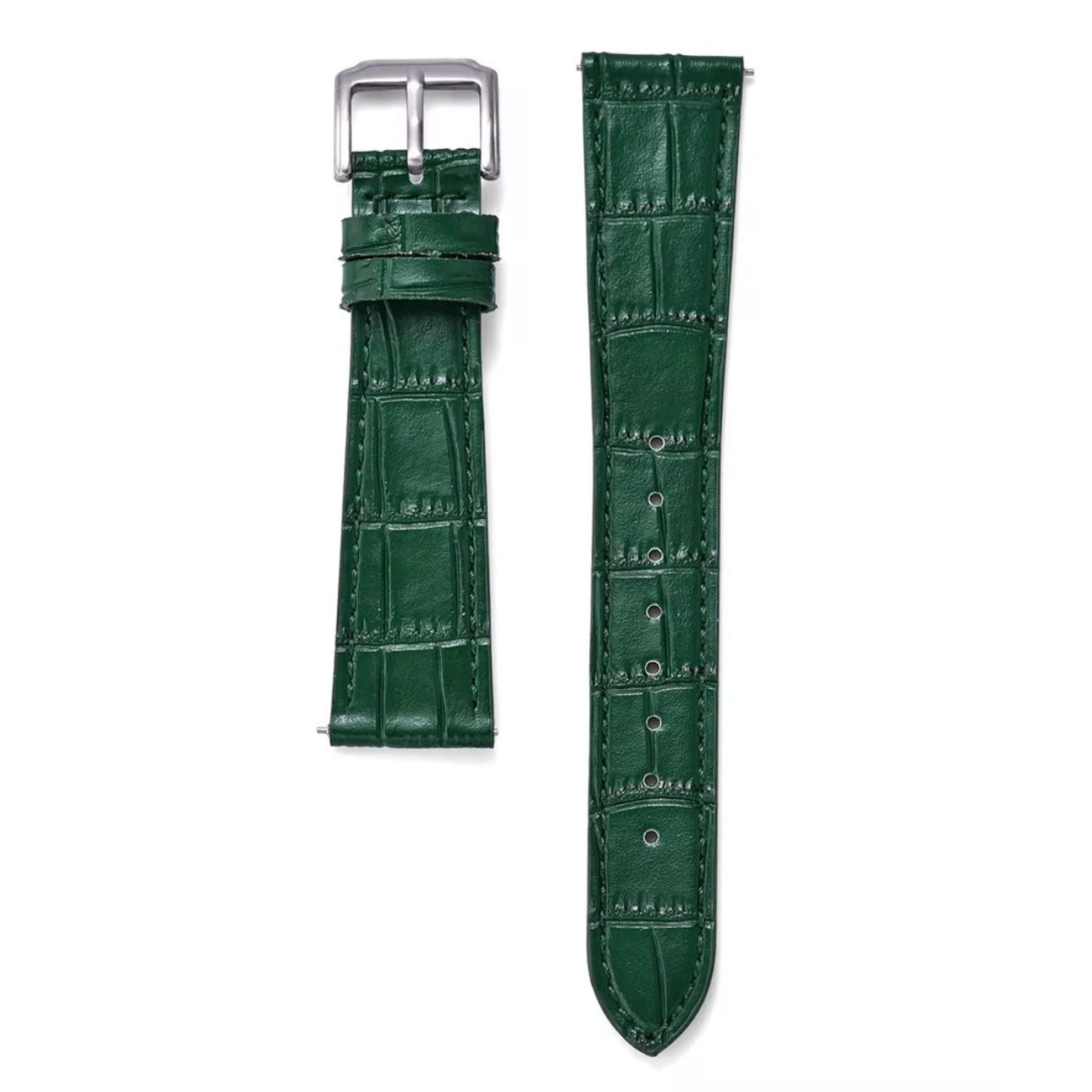 Bracelet en alligator gaufré vert forêt foncé