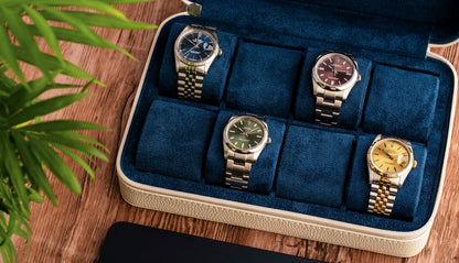 Caja para relojes en blanco ártico y azul medianoche: 8 relojes